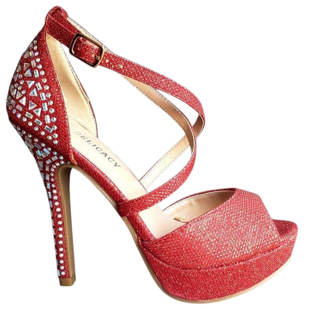 Red peep toe heels